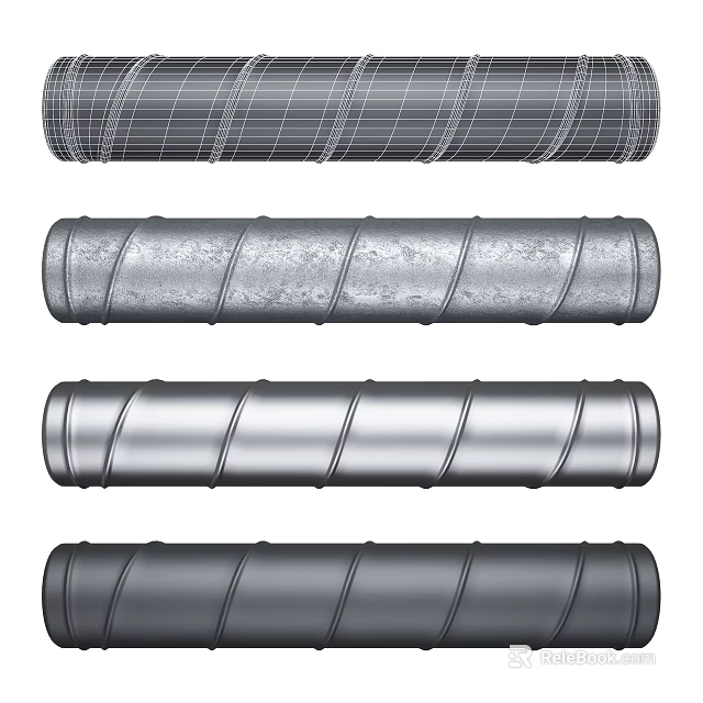 Various Structural Cylindrical Components With Spiral Patterns Grid Textures And Metallic Finishes 3d model 