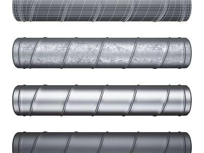 Various Structural Cylindrical Components With Spiral Patterns Grid Textures And Metallic Finishes 3d model