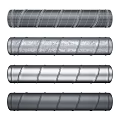 Various Structural Cylindrical Components With Spiral Patterns Grid Textures And Metallic Finishes