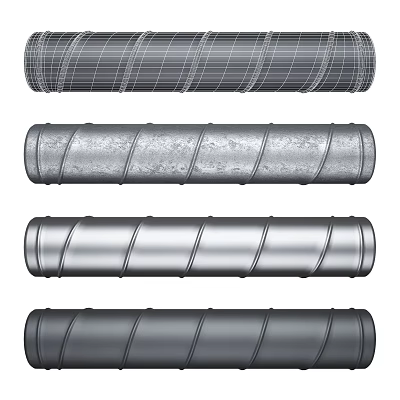 Various Structural Cylindrical Components With Spiral Patterns Grid Textures And Metallic Finishes 3d model