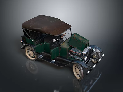 Classic Vintage Green Car With Brown Soft Top And Retro Design Features 3d model