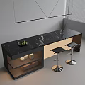 Modern Bar Counter Design With Marble Top Black Beige Storage Shelves And Bar Stools