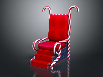 Festive Red Chair Design With Candy Cane Armrests And Stair Steps 3d model