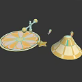 Vibrant Yellow Scene Components Featuring Circular Platform Conical Tent And Star Ornaments