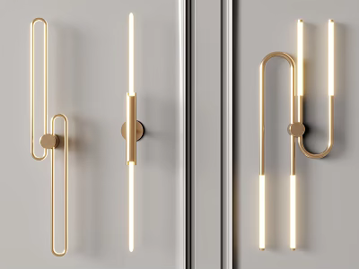 Modern Gold Metal Wall Lamp With Slim LED Tube And Minimalist Design Style 3d model