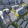 Modern Hospital Building With Green Roof In Urban Area Featuring Square Trees And Roads