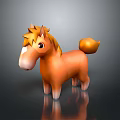 Orange Cartoon Pony with Yellow Mane and Fluffy Tail on Dark Background with Reflective Surface 3d model