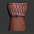 Handcrafted Red Wooden Drum With Mesh Rope And Natural Wood Base Traditional Design
