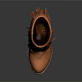 Brown Fringe Decorated Boots With Wooden Heel And White Sole Design