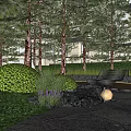Residential Landscape Featuring People Enjoying Outdoor Red Green Trees Lawn Wooden Pathway And Lounge Chairs