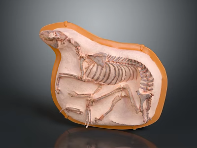 Fossilized Prehistoric Animal Organ Skeleton With Orange Slab Base And Bone Structure 3d model