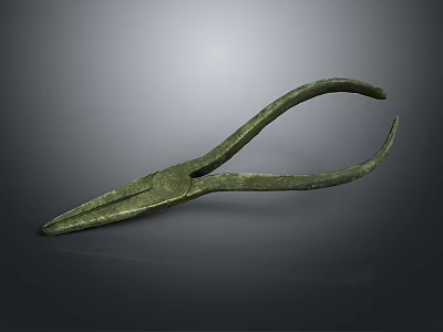 Green Bronze Pliers With Long Handles And Pointed Tips On Gray Gradient Background 3d model