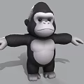 Cartoon Gorilla 3D Model With Black And White Color Standing Pose Open Arms
