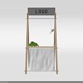 Wooden Display Stand With LOGO Sign Green Plant White Shoe And White Cloth