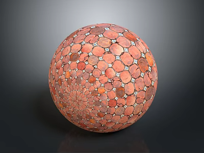Red Decorative Sphere With Hexagonal Circular Inlaid Patterns On Dark Background 3d model