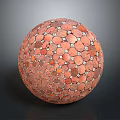 Red Decorative Sphere With Hexagonal Circular Inlaid Patterns On Dark Background