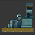Cartoon Ancient Temple Entrance Scene With Blue Stone Structure Glowing Portal And Green Grass