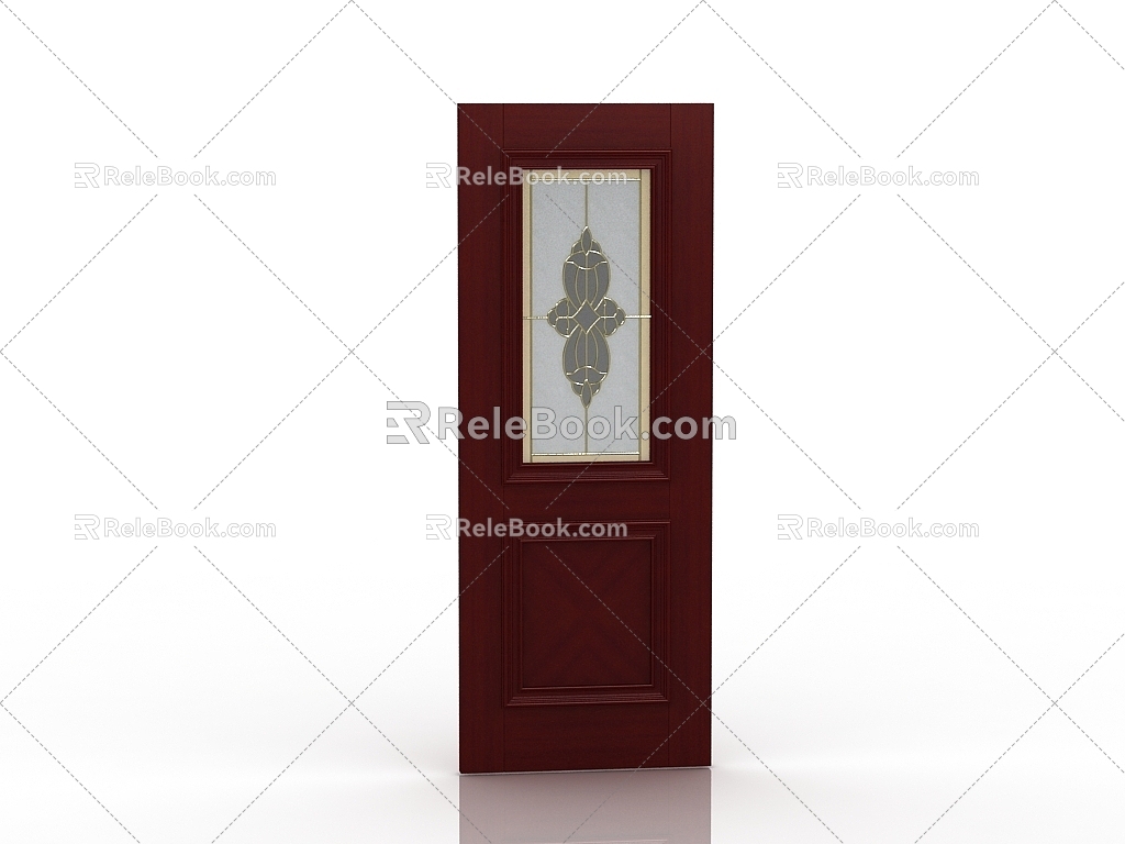 European-style solid wood door 3d model