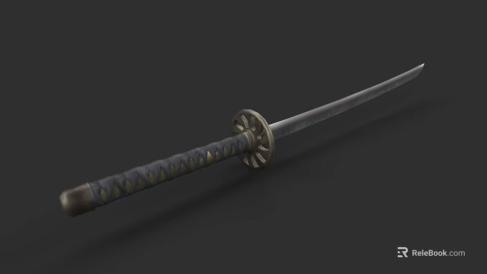 Traditional Samurai Sword With Wrapped Handle Decorative Guard And Sharp Blade 3d model 