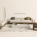 Modern Living Room Sofa and Coffee Table Set With Armchair Throw Pillows and Round Mirror