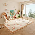 Kids Room Interior With Play Tent Stuffed Toys Colorful Bookshelves And Cartoon Rug