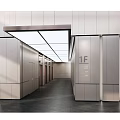 Modern Elevator Hallway With Light Colored Walls Ceiling Lights And 1F Signage 3d model