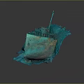 Sunken Shipwreck With Green Hull Cabin And Damaged Underwater Structure