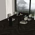 Modern Table And Chair Set With Beige Cushions On Wooden Floor By Scenic Mountain Window