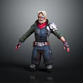 3D Model Character With White Hair Red Scarf Green Coat Blue Pants And Metal Arm Guards