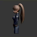 Game Movie Female Character With Brown Hair Ponytail Blue Uniform Gold Buttons Saluting Pose