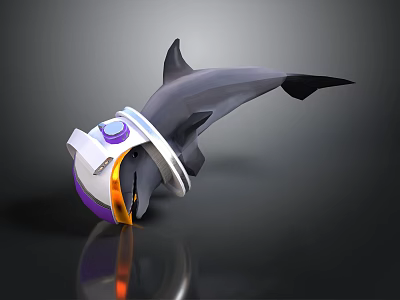 Futuristic Sci Fi Shark Head Model With Helmet Like Gear Purple White And Orange Accents 3d model