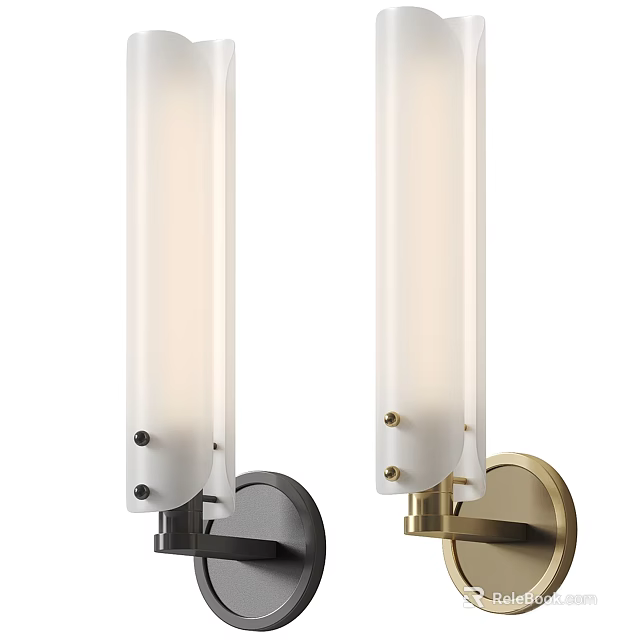 Modern Wall Lamps With Black And Gold Metal Bases And White Cylindrical Shades 3d model 
