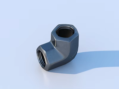 Black Metal 90 Degree Elbow Pipe Fitting With Threaded Connections 3d model