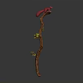 Handcrafted Wooden Cane With Red Squirrel Decoration On Top And Small Green Leaves Vines