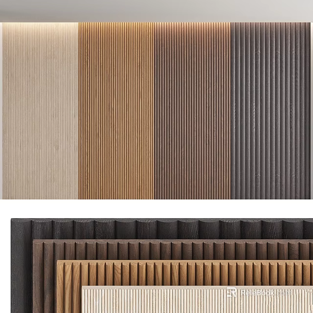 Assorted Colored Textured Wall Decor Featuring Vertical Stripes And Wooden Finishes 3d model 