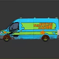 Vibrant Blue Mercedes-Benz Van With Green And Orange Graphics The Mystery Machine Text