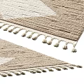 Square Rug With Beige And White Diamond Pattern Woven Design And Tassel Edges