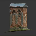 Red Brick Model Structure With Three Arched Openings Blue Metal Roof And Green Grass Base