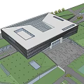 Modern Architectural Building With Green Roof Glass Curtain Wall And Urban Green Surroundings