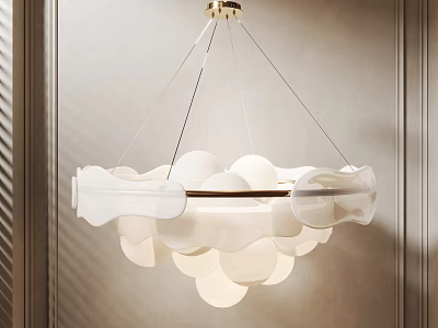 Modern Elegant Chandelier With White Cloud Like Spherical Shades And Gold Metal Frame 3d model