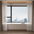 Modern Layered Curtains With Beige And White Fabric For Window City View