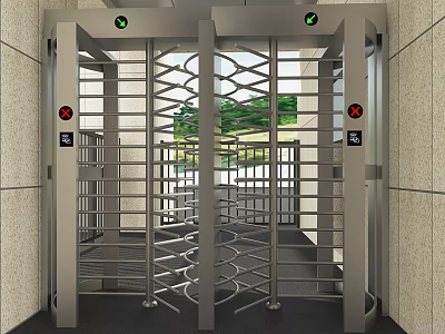 Security Access Control Full Height Turnstile With Metal Bars And Indicators 3d model