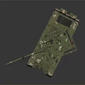 Modern Military Tank With Green Camouflage Pattern Mounted Gun Barrel And Tracks