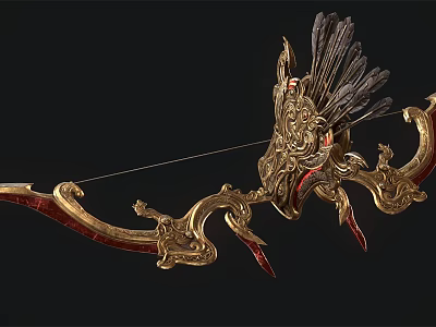 Golden Ornament Decor Set With Ornate Feather Bow And Intricate Patterns 3d model