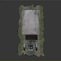 Detailed Blue Tractor Trailer Model on Grass Covered Stone Base