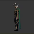 3D Rendered Loki Character Model With Green Gold Cape Horned Helmet And Detailed Armor