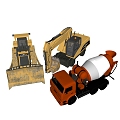 Engineering vehicle bulldozer road roller forklift crane 3d model