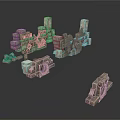 Stone Material Broken Vehicle Parts in 3D Model with Mechanical Details and Realistic Design
