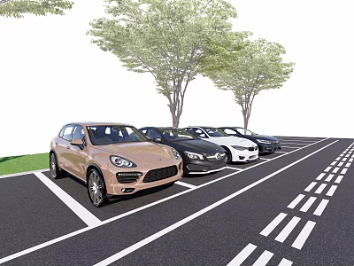 Multiple Parked Cars In Parking Lot With Trees Road Markings And Various Colors 3d model