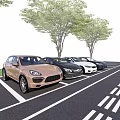 Multiple Parked Cars In Parking Lot With Trees Road Markings And Various Colors